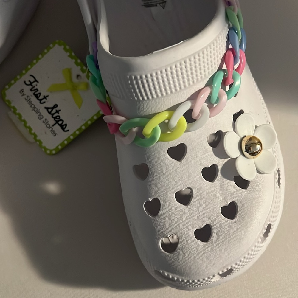 New First Steps Girls flower White Shoes Size 3 - Picture 5 of 12